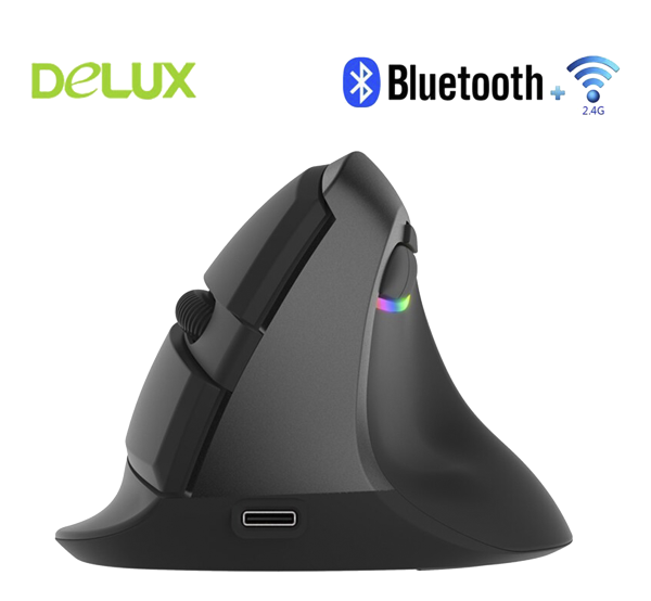 Mouse vertical inalámbrico Delux M618C Negro