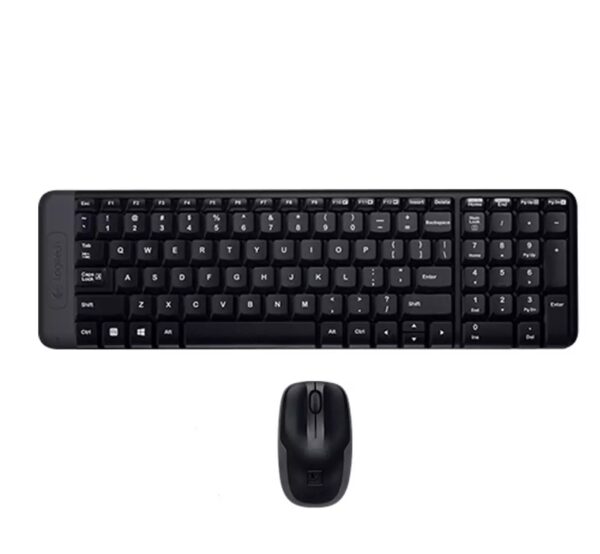 Kit de teclado y mouse inalámbrico Logitech MK220 Español Latinoamérica de color negro
