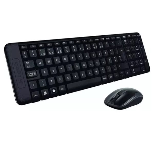 Kit de teclado y mouse inalámbrico Logitech MK220 Español Latinoamérica de color negro